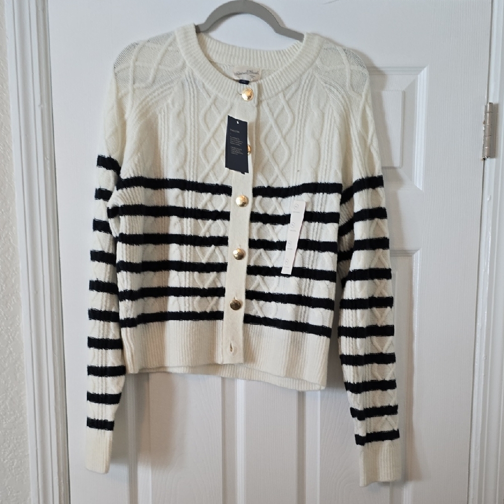 a new day Cream and Black Striped Cardigan